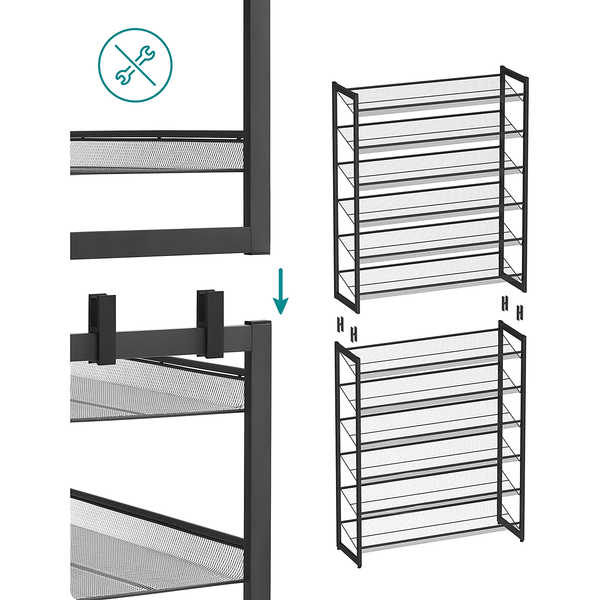 Schuhregal Heckfield II - Metall - Schwarz - Höhe: 221 cm