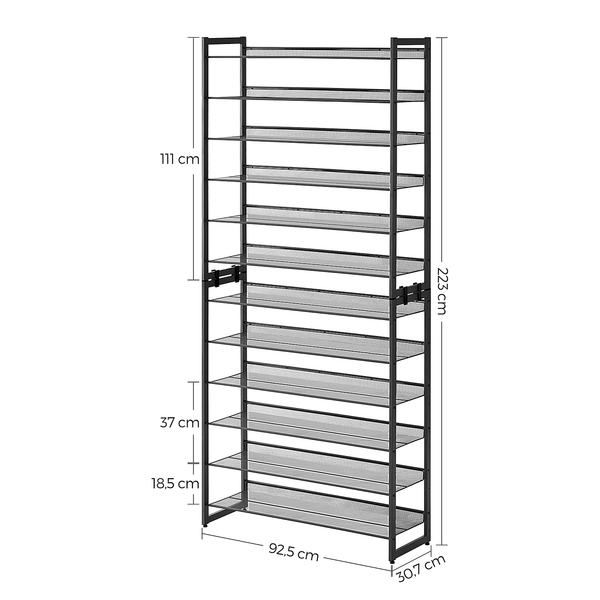 Schuhregal Heckfield II - Metall - Schwarz - Höhe: 221 cm