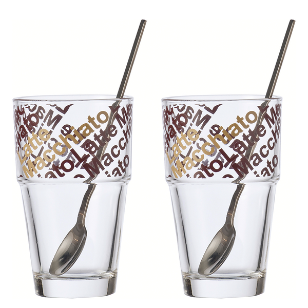 Kaffeeglas Solo 4-teilig - Klarglas / Edelstahl - Mehrfarbig - inklusive Löffel