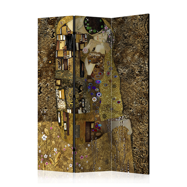 Paravent Golden Kiss 1-seitig - Vlies auf Massivholz - Schwarz / Gold - 135 x 172 cm
