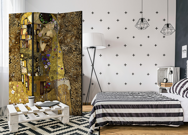 Paravent Golden Kiss 1-seitig - Vlies auf Massivholz - Schwarz / Gold - 135 x 172 cm