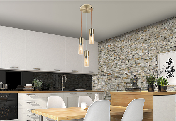 Pendelleuchte Annika Typ A - Farbglas / Eisen - 3-flammig - Messing