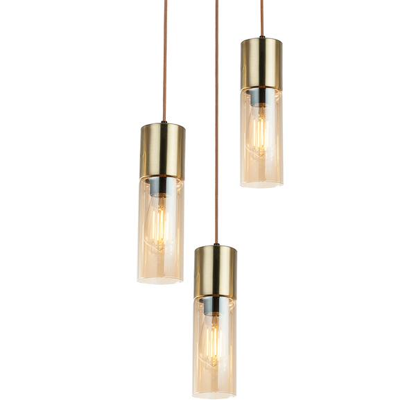 Pendelleuchte Annika Typ A - Farbglas / Eisen - 3-flammig - Messing