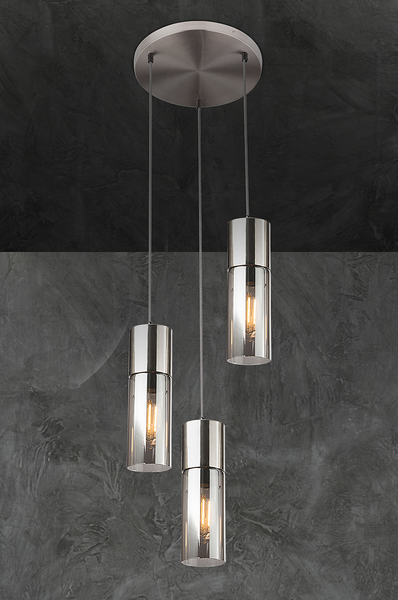 Pendelleuchte Annika Typ A - Farbglas / Eisen - 3-flammig - Silber