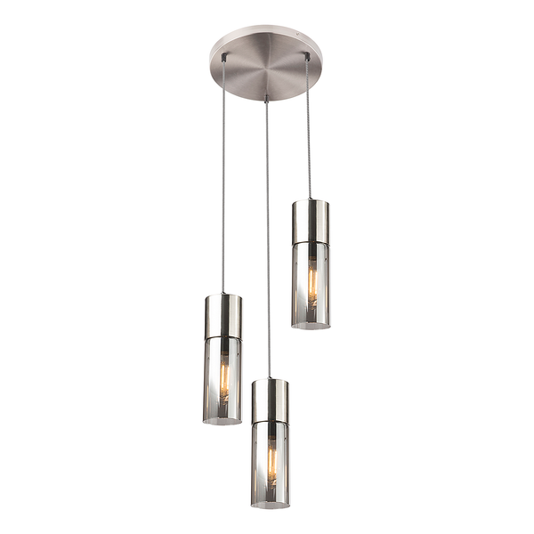 Pendelleuchte Annika Typ A - Farbglas / Eisen - 3-flammig - Silber
