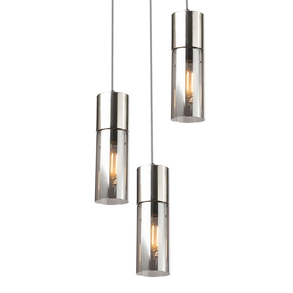 Pendelleuchte Annika Typ A - Farbglas / Eisen - 3-flammig - Silber