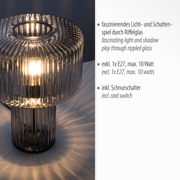 Tischleuchte Fungus - Rauchglas - Grau - 1-flammig