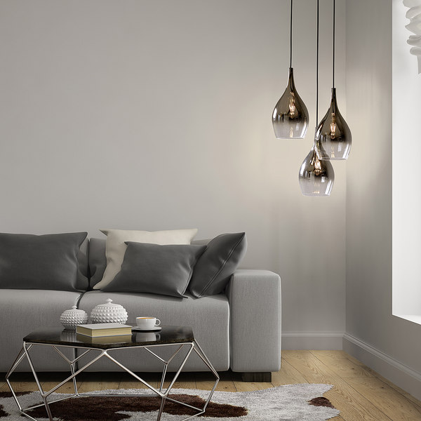 Pendelleuchte Pilua 3-flammig Rund - Farbglas - Silber / Grau