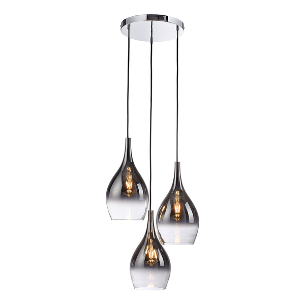 Pendelleuchte Pilua 3-flammig Rund - Farbglas - Silber / Grau