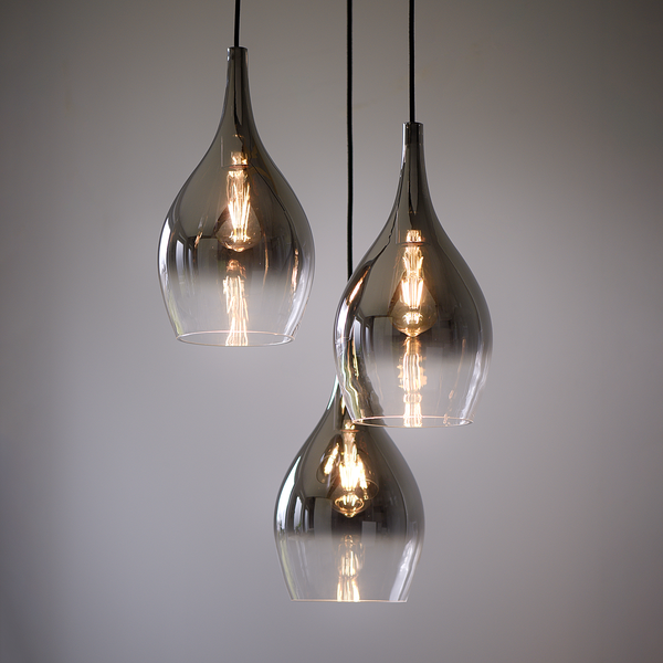 Pendelleuchte Pilua 3-flammig Rund - Farbglas - Silber / Grau