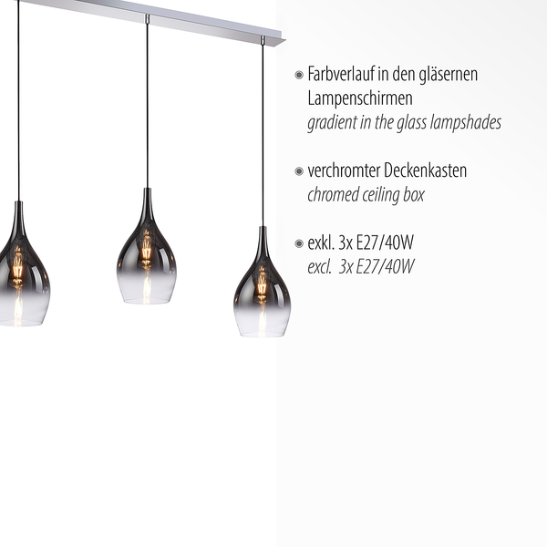 Pendelleuchte Pilua 3-flammig - Farbglas - Silber / Grau