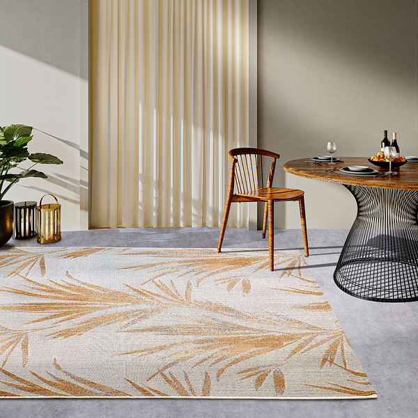 In- & Outdoor Teppich Charles - Polyester / BCF - Creme / Gold - 200 x 285 cm