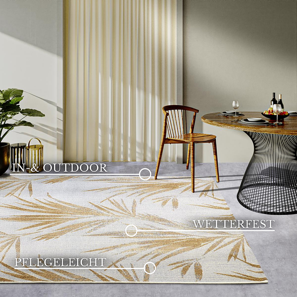 In- & Outdoor Teppich Charles - Polyester / BCF - Creme / Gold - 200 x 285 cm