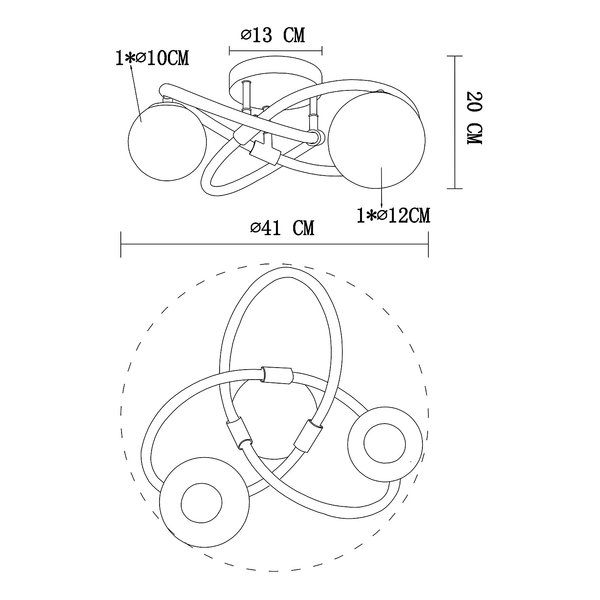 LED-Deckenleuchte Tuberius Typ A - Farbglas / Eisen - 2-flammig