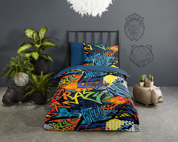 Kinderbettwäsche Jeff - Microfaser - Blau - 140 x 200/220 cm + Kissen 70 x 60 cm