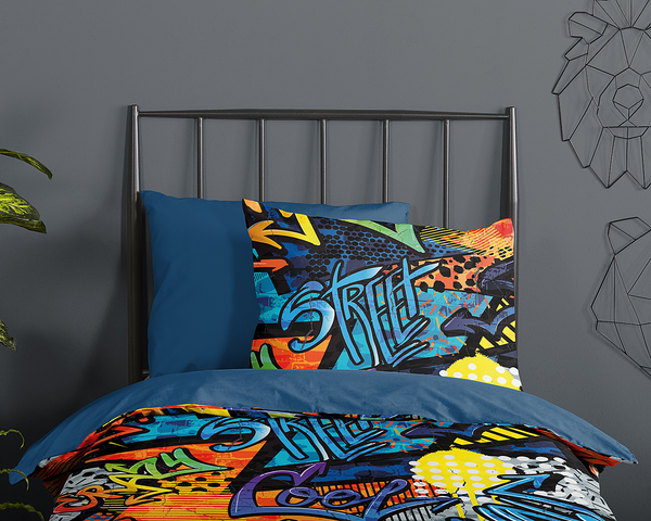 Kinderbettwäsche Jeff - Microfaser - Blau - 140 x 200/220 cm + Kissen 70 x 60 cm