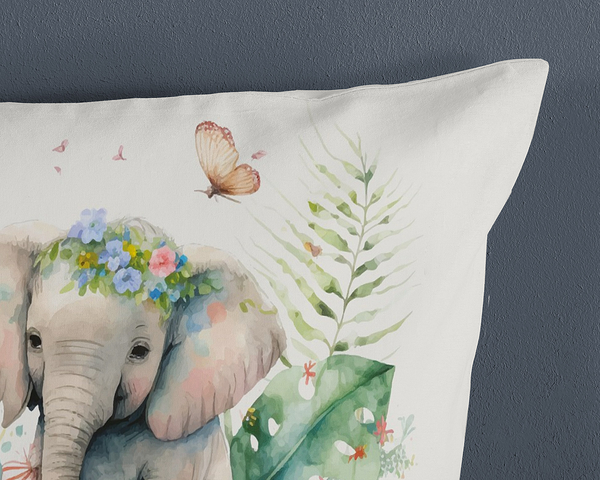 Kinderbettwäsche Elefant - Baumwolle - Grün - 135 x 200 cm + Kissen 80 x 80 cm