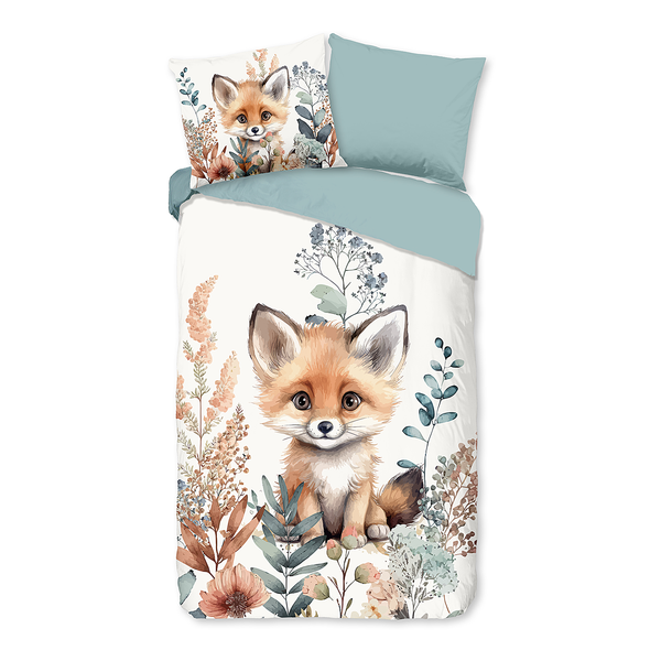 Kinderbettwäsche Fuchs - Baumwolle - Grün - 140 x 200/220 cm + Kissen 70 x 60 cm