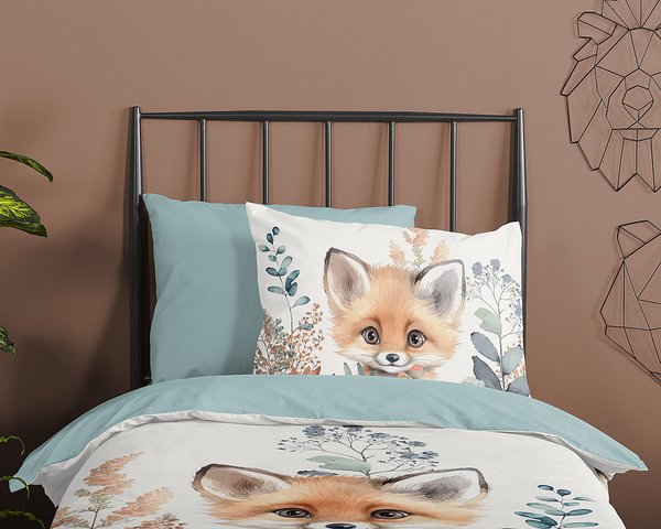 Kinderbettwäsche Fuchs - Baumwolle - Grün - 140 x 200/220 cm + Kissen 70 x 60 cm