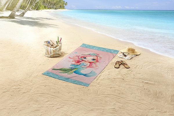 Kinderstrandtuch Meerjungfrau - Polysamt - Aqua - 75 x 150 cm