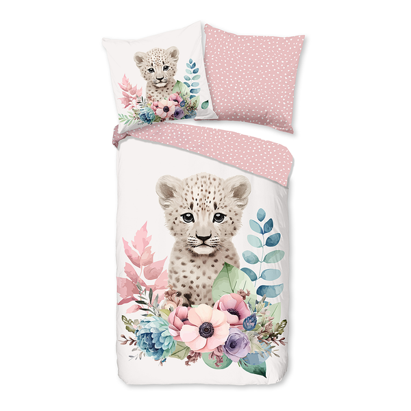 Kinderbettwäsche Leopard - Baumwolle - Pink - 135 x 200 cm + Kissen 80 x 80 cm
