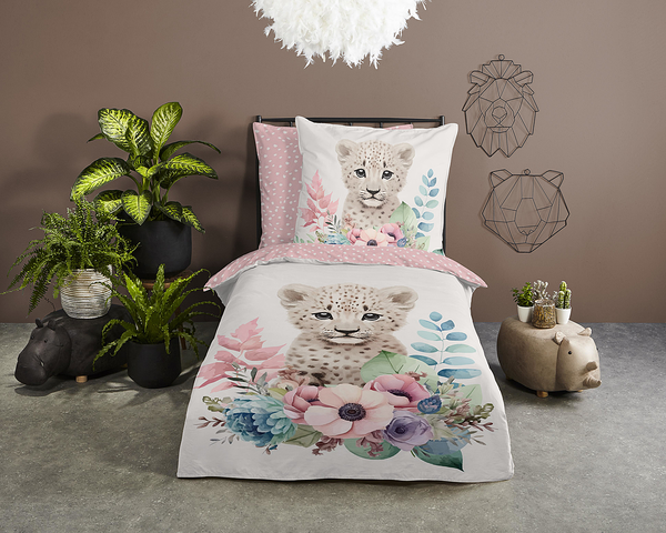 Kinderbettwäsche Leopard - Baumwolle - Pink - 135 x 200 cm + Kissen 80 x 80 cm