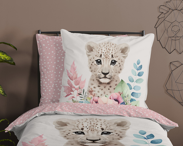 Kinderbettwäsche Leopard - Baumwolle - Pink - 135 x 200 cm + Kissen 80 x 80 cm