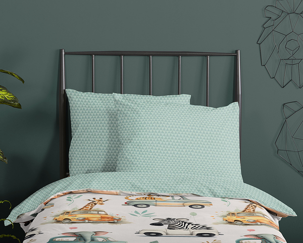 Kinderbettwäsche Tiersafari - Baumwolle - Grün - 140 x 200 cm + Kissen 90 x 70 cm