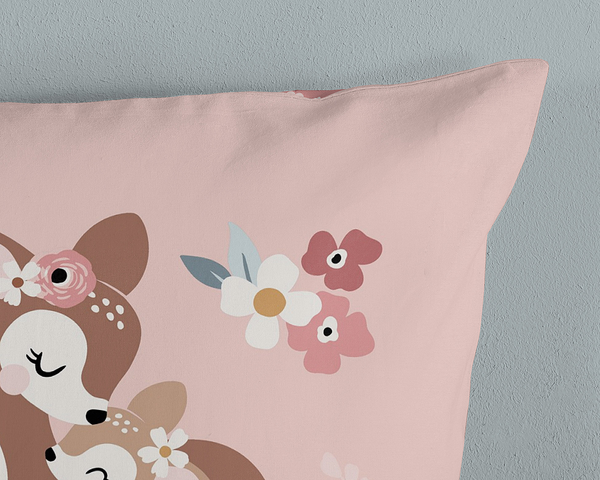 Kinderbettwäsche Rehkitz - Baumwolle - Pink - 135 x 200 cm + Kissen 80 x 80 cm