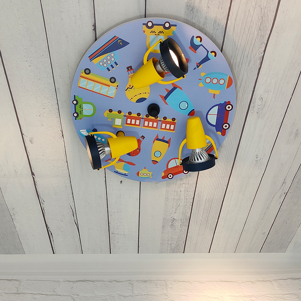 Deckenstrahler Fahrzeuge - Kunststoff - Hellblau - 3-flammig