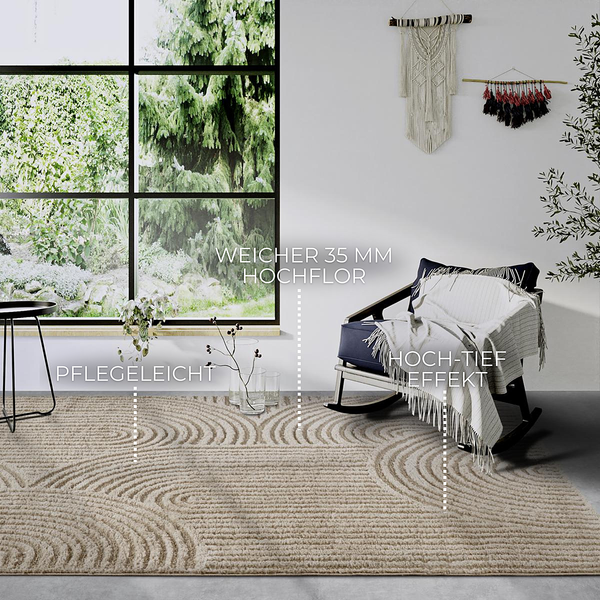Hochflorteppich Chappe - Polyester - Beige - 80 x 120 cm