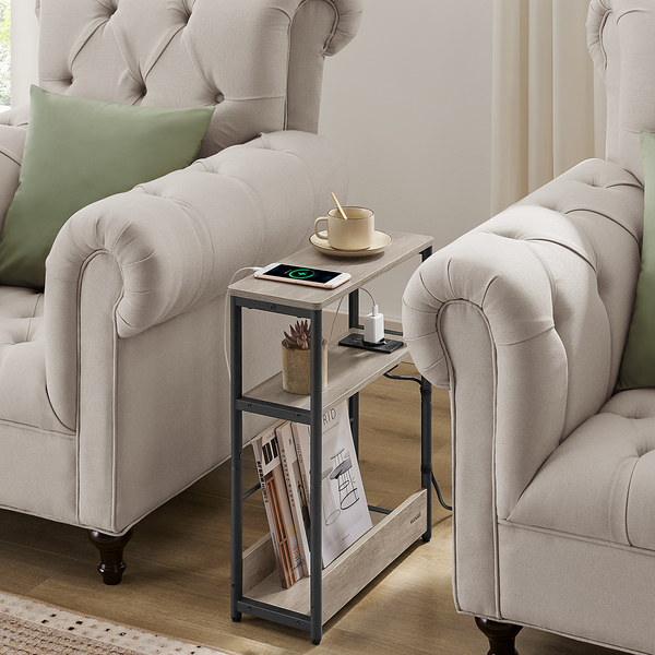 Beistelltisch Iskour mit Steckdose Typ C - Graubraun / Schwarz