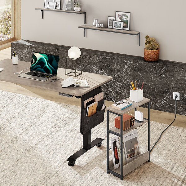 Beistelltisch Iskour mit Steckdose Typ C - Graubraun / Schwarz