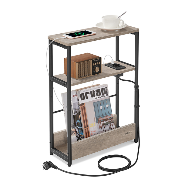 Beistelltisch Iskour mit Steckdose Typ C - Graubraun / Schwarz