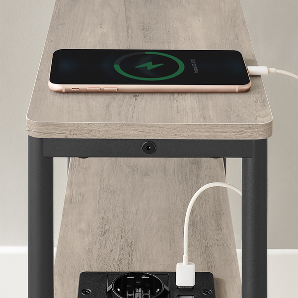 Beistelltisch Iskour mit Steckdose Typ C - Graubraun / Schwarz