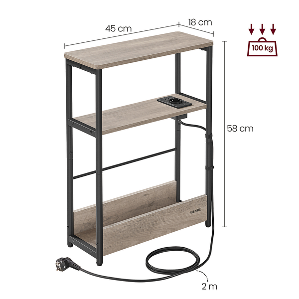 Beistelltisch Iskour mit Steckdose Typ C - Graubraun / Schwarz