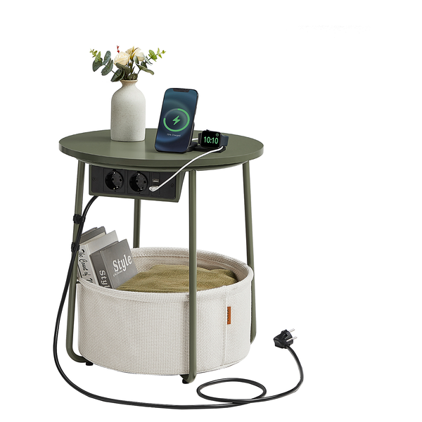 Beistelltisch Ponoka mit Steckdose - Khaki