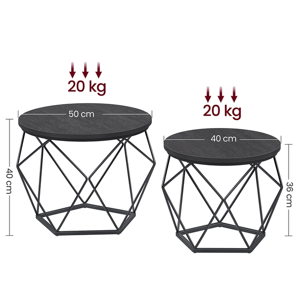 Couchtisch Tuxford 60 cm 2er-Set - Schwarz