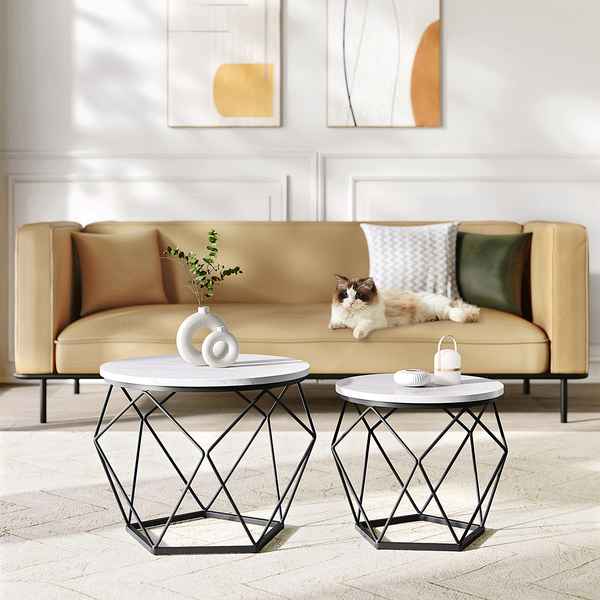 Couchtisch Tuxford 60 cm 2er-Set - Marmor Weiß Dekor