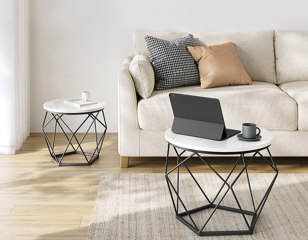 Couchtisch Tuxford 60 cm 2er-Set - Marmor Weiß Dekor