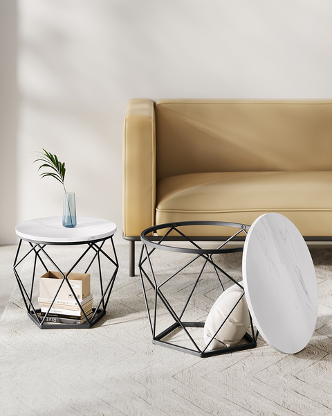 Couchtisch Tuxford 60 cm 2er-Set - Marmor Weiß Dekor
