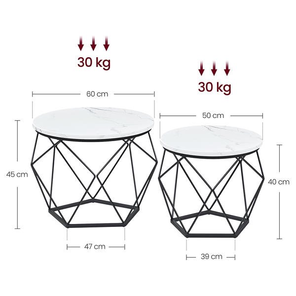Couchtisch Tuxford 60 cm 2er-Set - Marmor Weiß Dekor