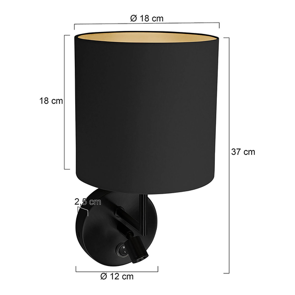 LED-Wandleuchte Noor - Baumwollstoff / Aluminium - 2-flammig - Schwarz