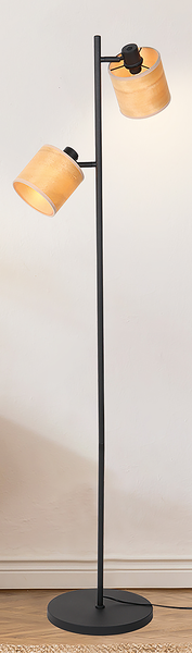 Stehleuchte Bambus - Aluminium / Bambus - Schwarz - Flammenanzahl: 2