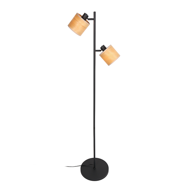 Stehleuchte Bambus - Aluminium / Bambus - Schwarz - Flammenanzahl: 2