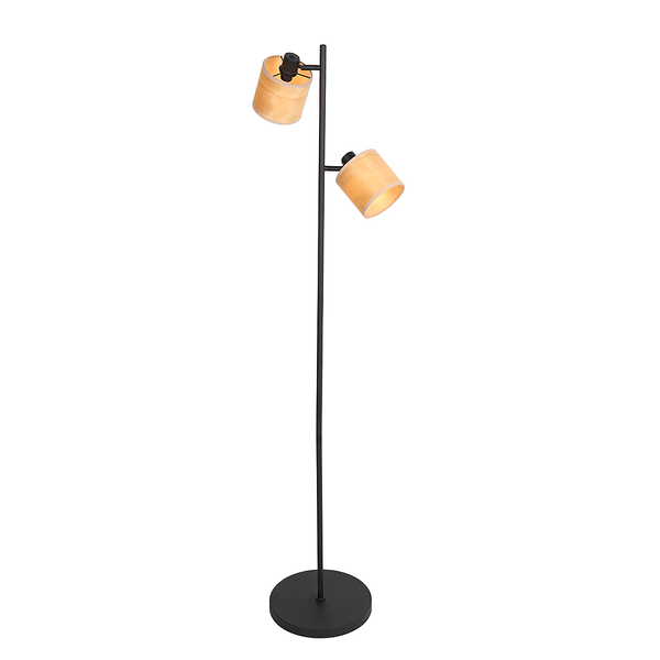 Stehleuchte Bambus - Aluminium / Bambus - Schwarz - Flammenanzahl: 2