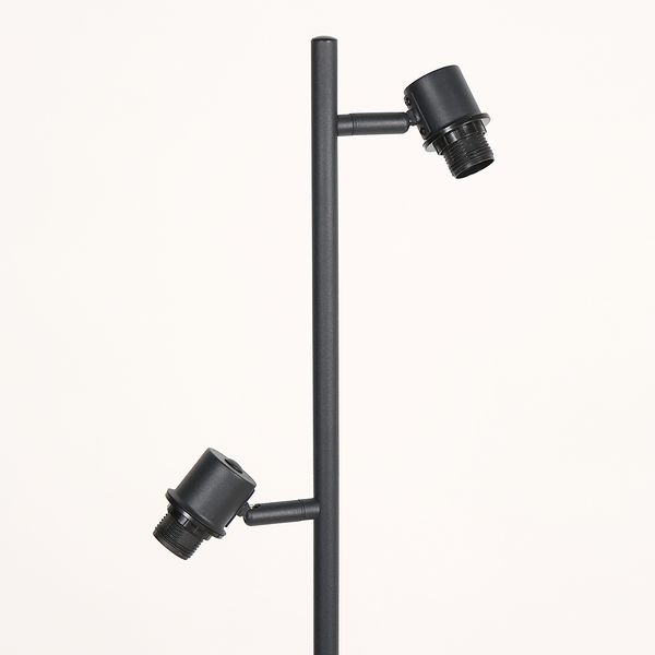 Stehleuchte Bambus - Aluminium / Bambus - Schwarz - Flammenanzahl: 2