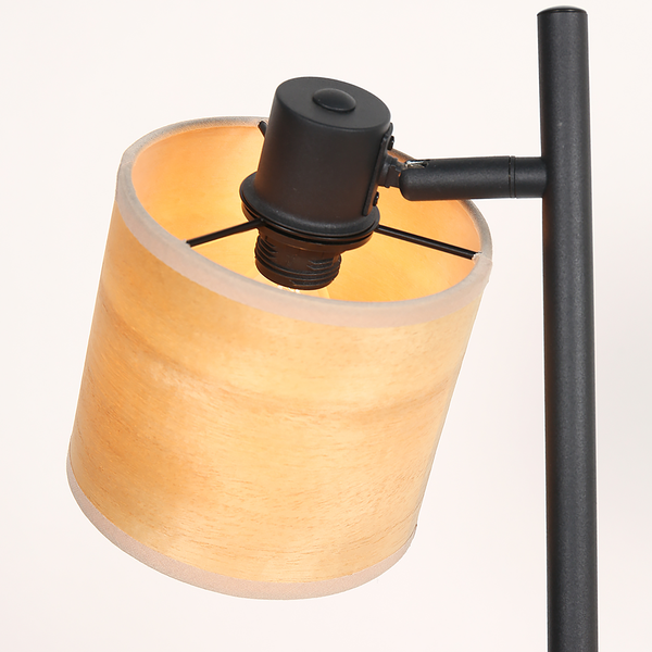 Stehleuchte Bambus - Aluminium / Bambus - Schwarz - Flammenanzahl: 2