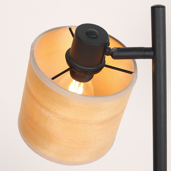 Stehleuchte Bambus - Aluminium / Bambus - Schwarz - Flammenanzahl: 2