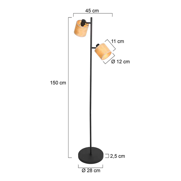 Stehleuchte Bambus - Aluminium / Bambus - Schwarz - Flammenanzahl: 2